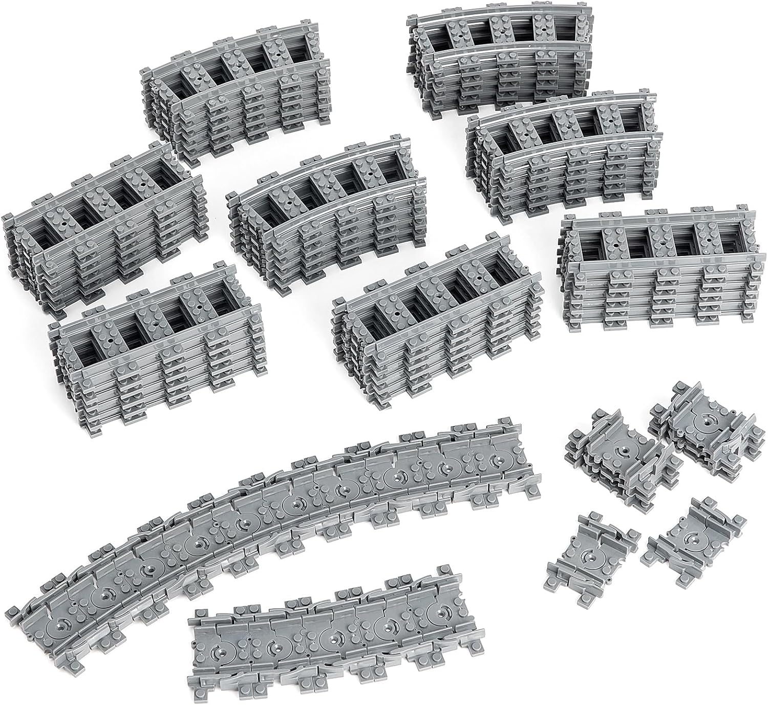 Classic City Train Tracks, 72 Pieces Railroad Track with 24 Flexible, 24 Curved and 24 Straight Tracks, Train Expansion Accessories Compatible with All Major Brands Train Tracks 74 Pieces