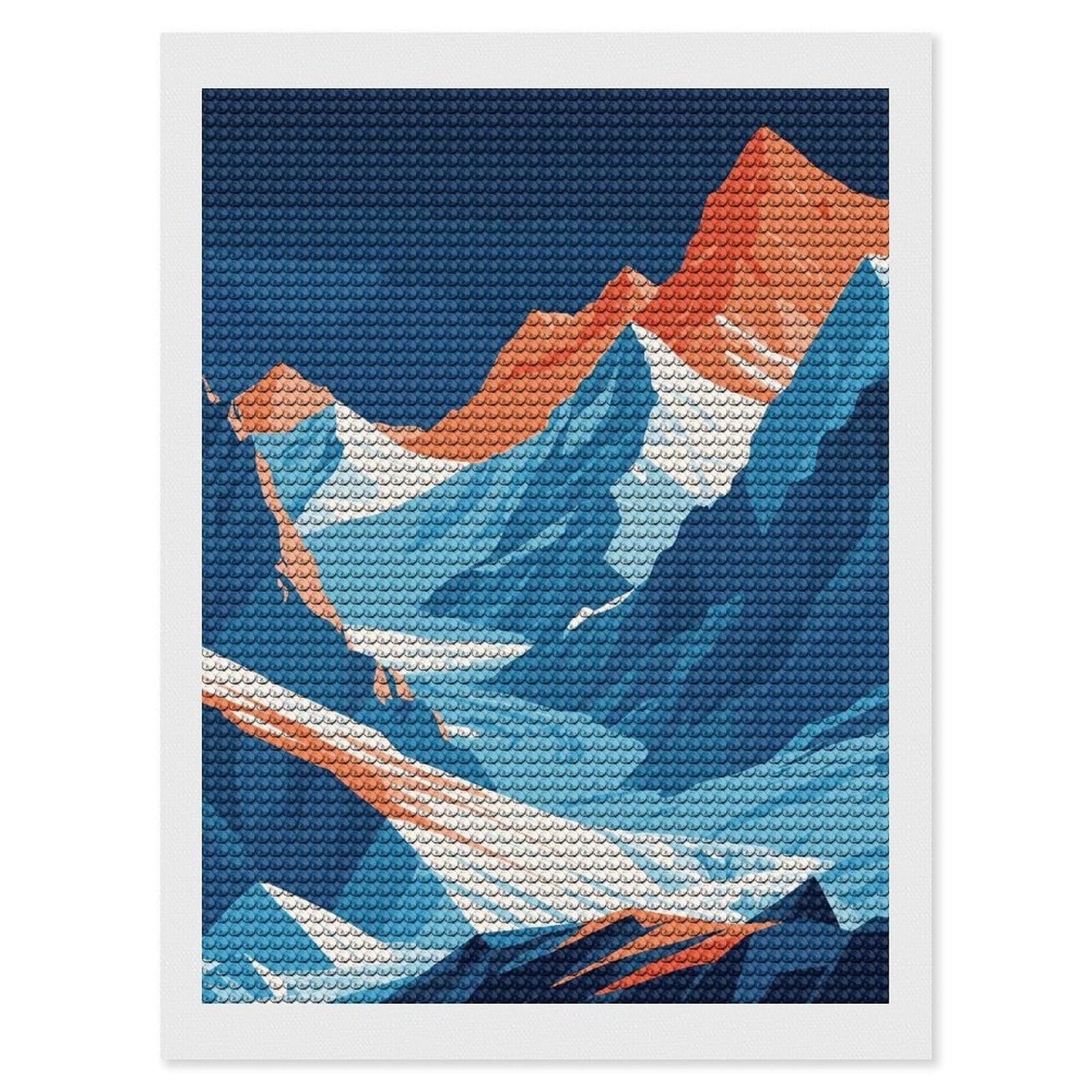 Junmoney Mountain Landscape Vector Illustration DIY Diamond Art Canvas Kit 12"x16", Adhesive Canvas, Easy to Enjoy, Farmhouse Decor, Festive Craft Gift
