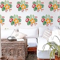 Vista 4 de BENECREAT Plantillas de dibujo de flores de hibisco, plantas tropicales, flores hawaianas, plantilla de pintura de plástico reutilizable