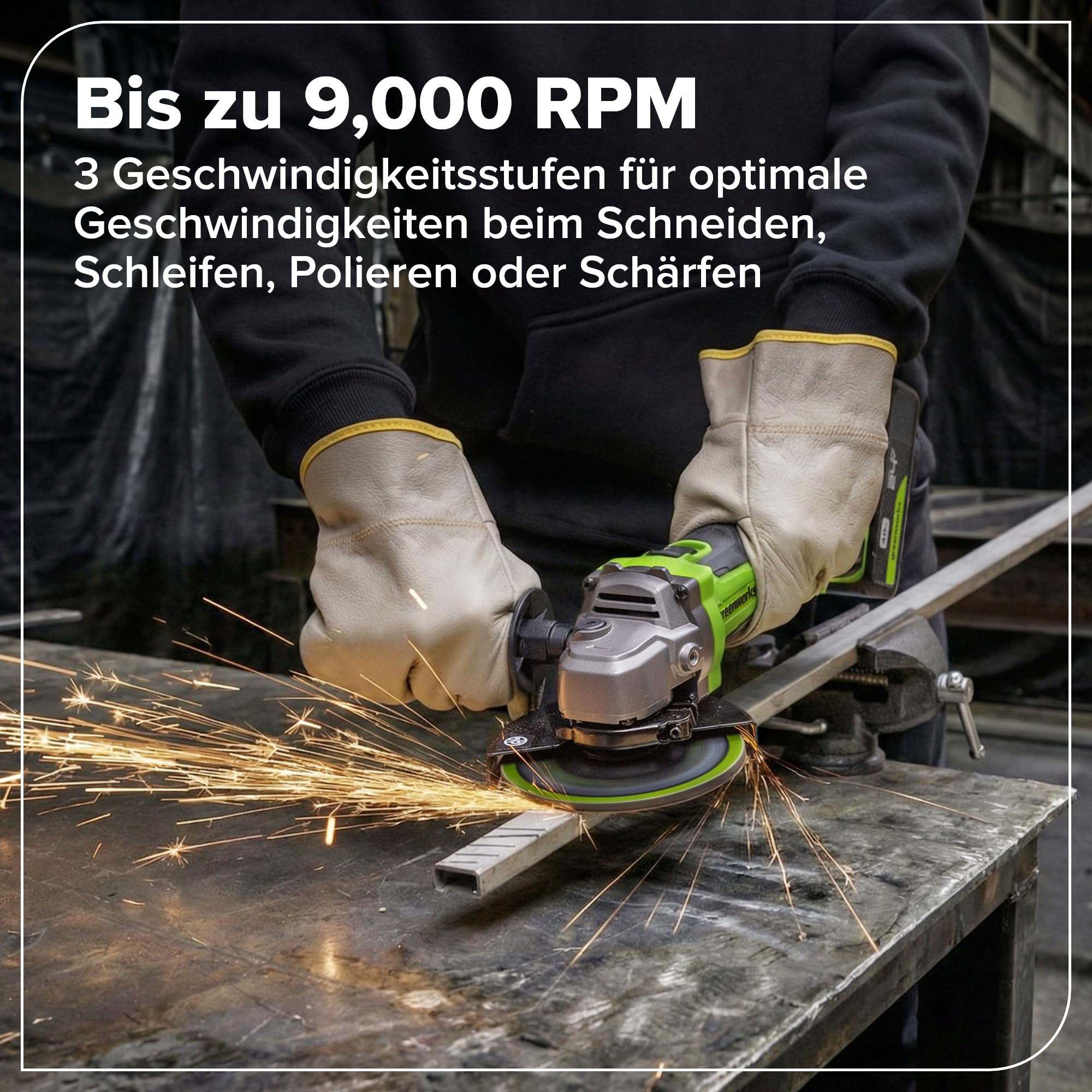 Greenworks 24V Smerigliatrice angolare senza fili, disco da 125 mm, 9000RPM, motore senza spazzole da 900W, per mancini o destrimani, SENZA batteria e caricabatterie AG590