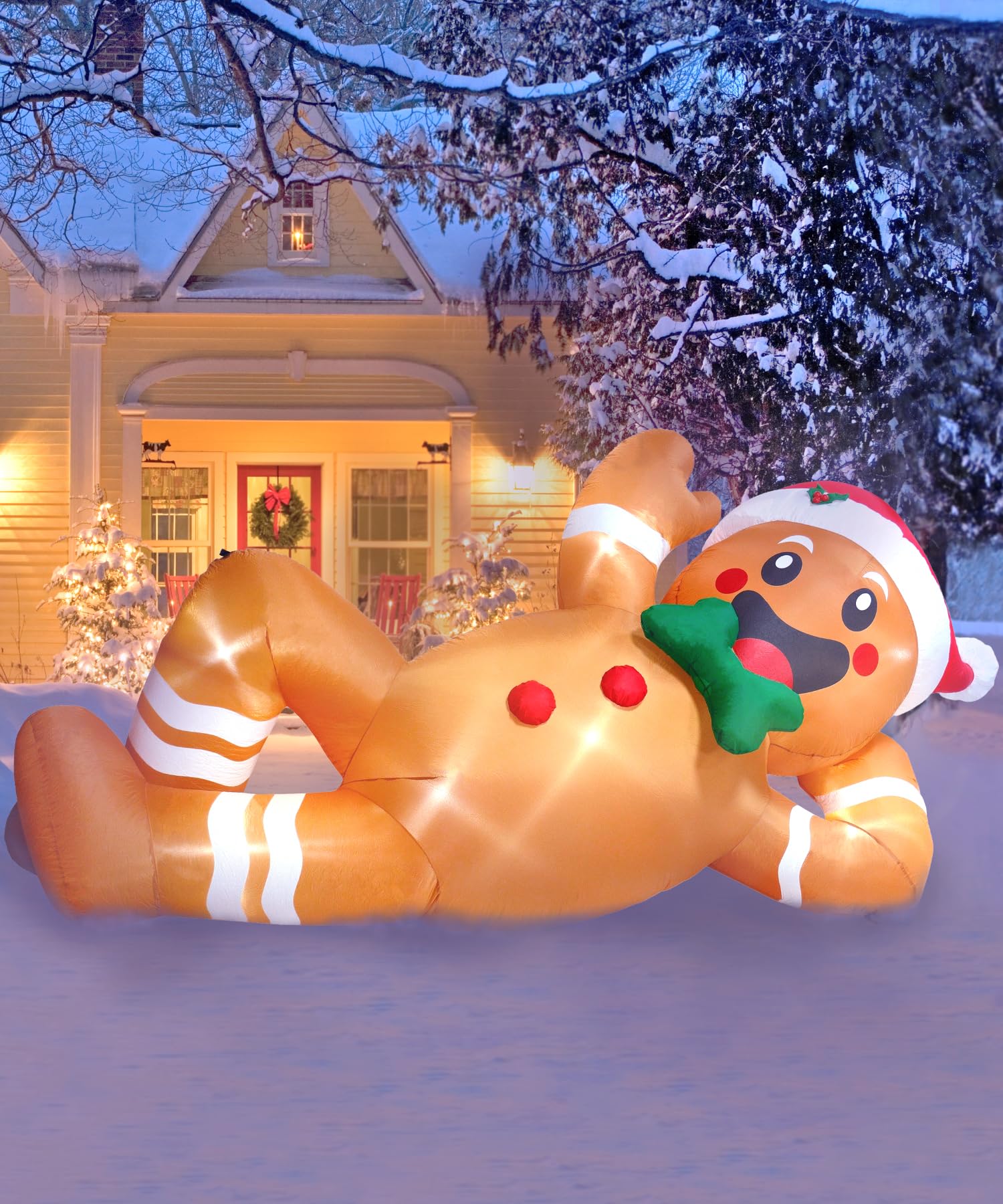 Inflables de Navidad de 10 pies descansando Hombre de Jengibre. Inflables Gigantes de Navidad. Grandes Decoraciones de Navidad inflables de Navidad al Aire Libre. Decoraciones inflables de