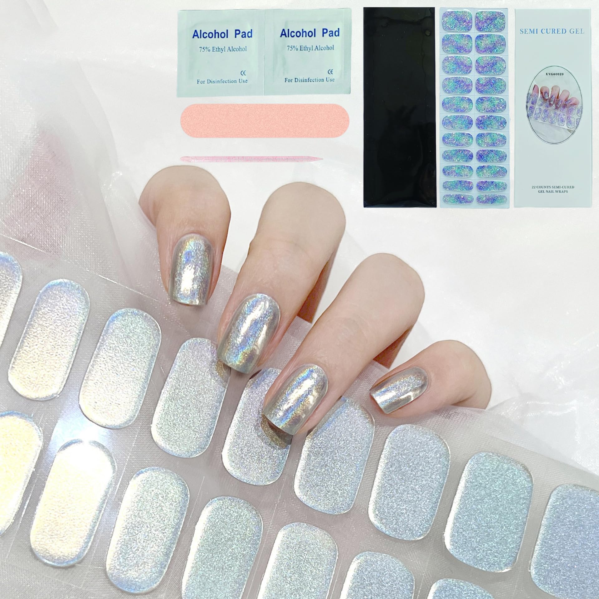 Amazon.com: Gel Nail Strips, 22PCS Semi Cured Gel Nail Stickers