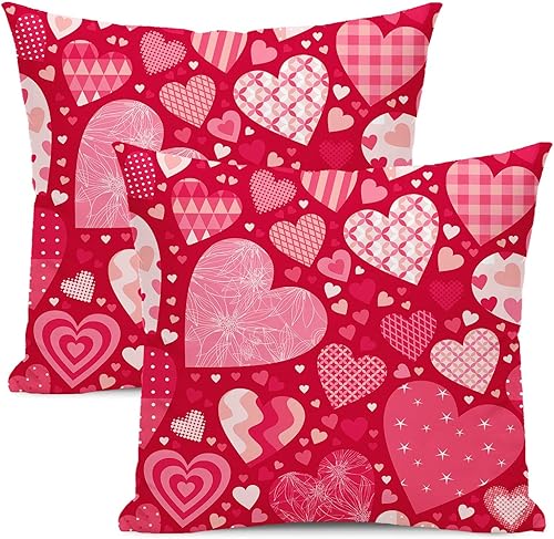 AEIOAE Juego de 2 fundas de almohada de San Valentín de 16 x 16 pulgadas fundas de almohada de corazón rojo fundas de cojín cuadradas decorativas