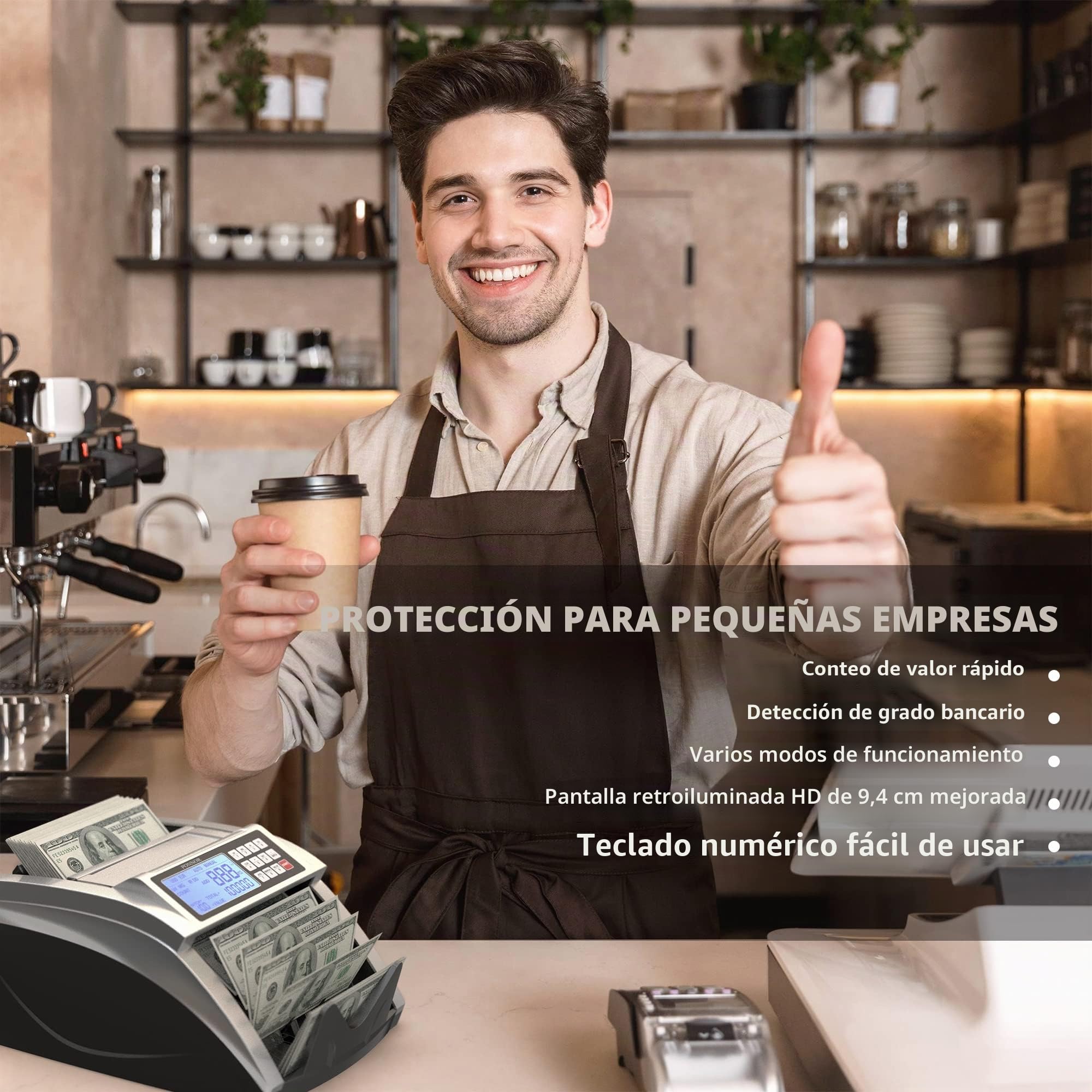 PONNOR Máquina contadora de dinero con contador de billetes de valor, contador de efectivo para dólares, euros con detección de billetes UV/MG/IR/DD/DBL/HLF/CHN, modo añadido/bat/valor con pantalla