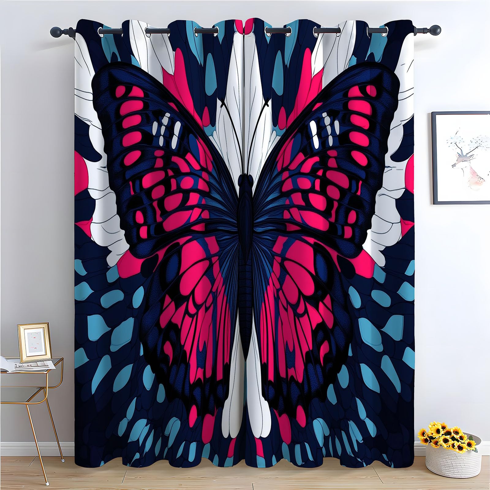 Rideau occultant géométrique bleu rose 140x110 cm décoration fenêtre