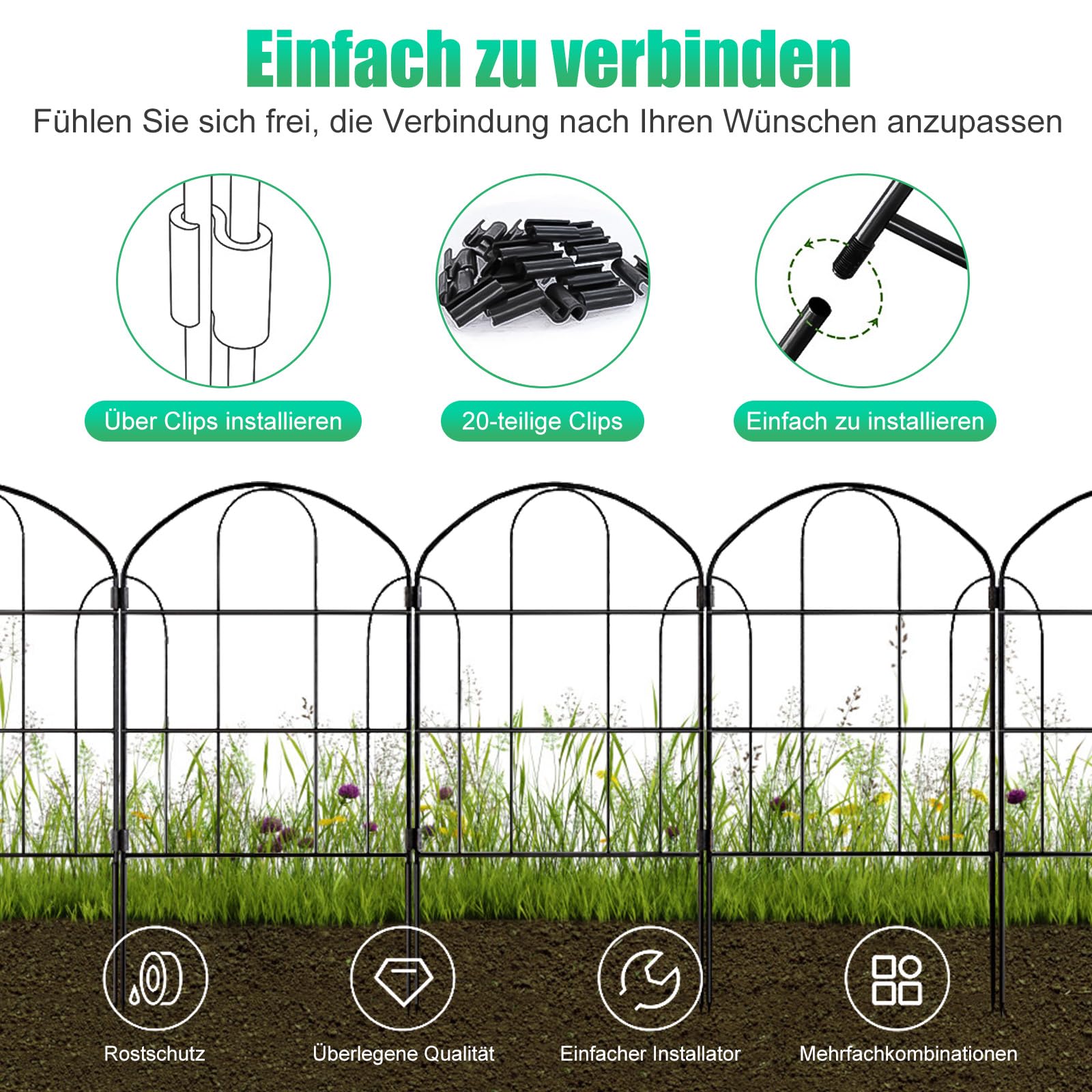 Sierhekwerk Decoratief Tuinhek Metalen Omheining, 60cm H x 33cm B (10 Panelen, Lengte 3.3m) Metalen Hek Geen Graven Buitenhek Grenshek Hondenhek voor Bloembed, Tuin, Dierenbarrière