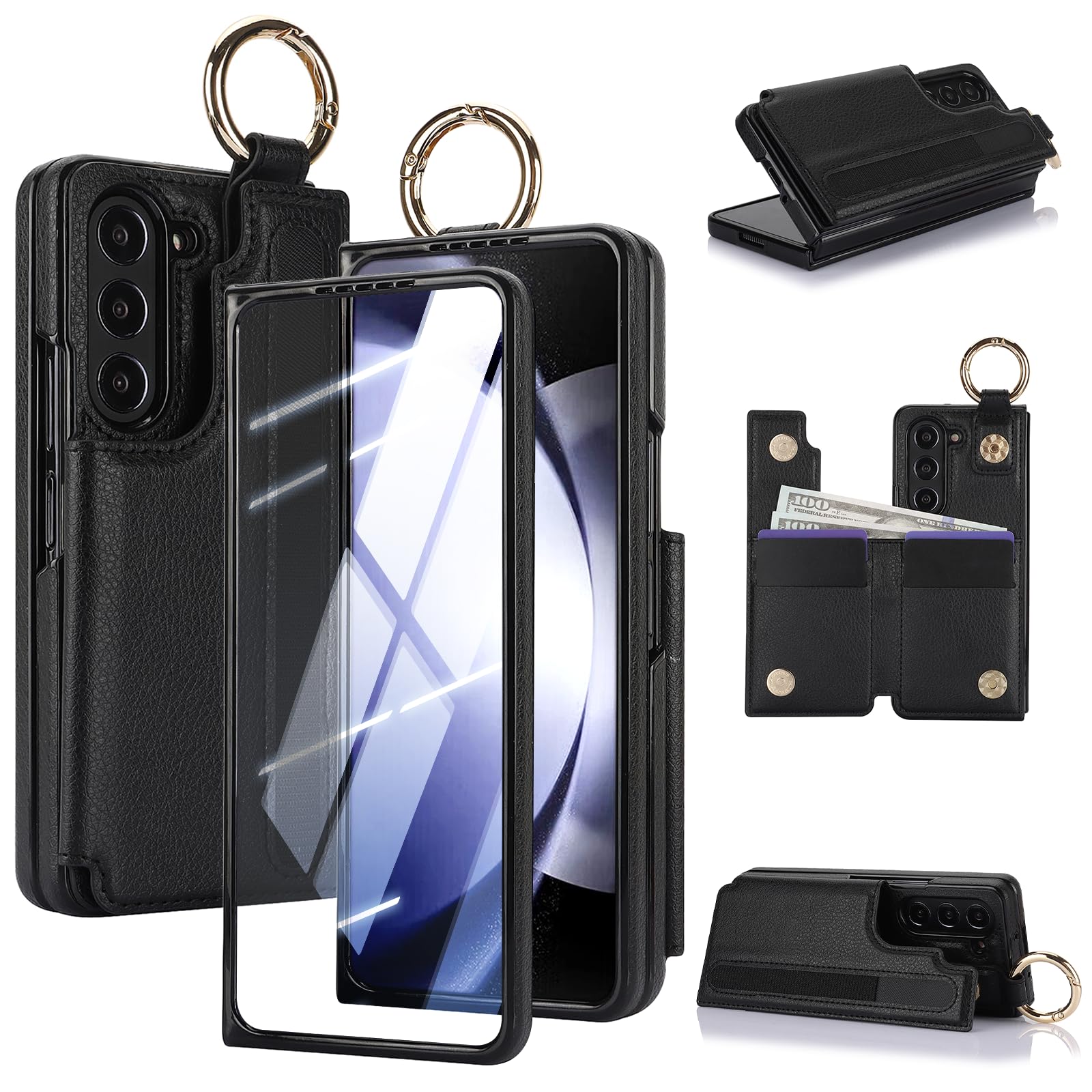 Etui portfelowe na telefon komórkowy Samsung Galaxy Z Fold 8 Ultra z uchwytem na długopis S i uchwytem na kartę kredytową, przegródką na gotówkę, przednią osłoną ekranu ze szkła hartowanego i