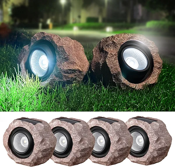 Timeflies Solar Spot Lights - Outdoor, Super Bright, 4 Pack Athentic IP65 Waterproof Solar Powered Garden Lights for Paths, Sidewalks, Yards, Landscapes, Patios