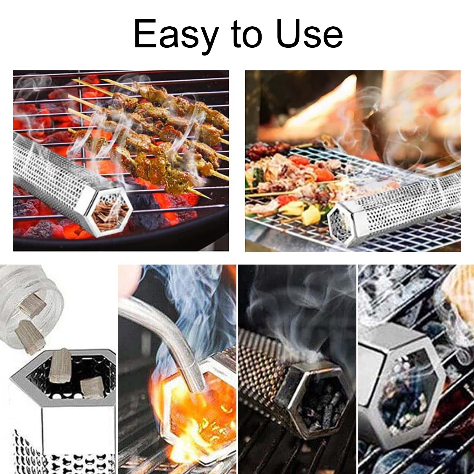 Tubo e Affumicatore per Barbecue e Affumicatore, BBQ in Pellet, Griglia Tubo, Acciaio Inox per Barbecue a Gas, Elettrico e a Carbone