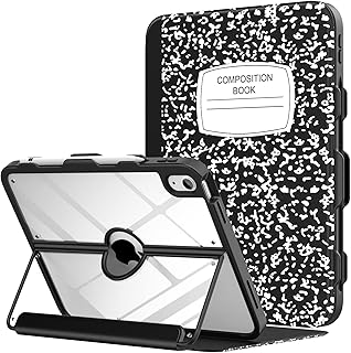 MoKo Case for iPad 10th Generation with Pencil Holder, iPad Case 10th Generation 2022 10.9 inch, Built-in Screen Protector Clear Back, Multi Angle Viewing Stand, Auto Wake/Sleep, Notebook Black