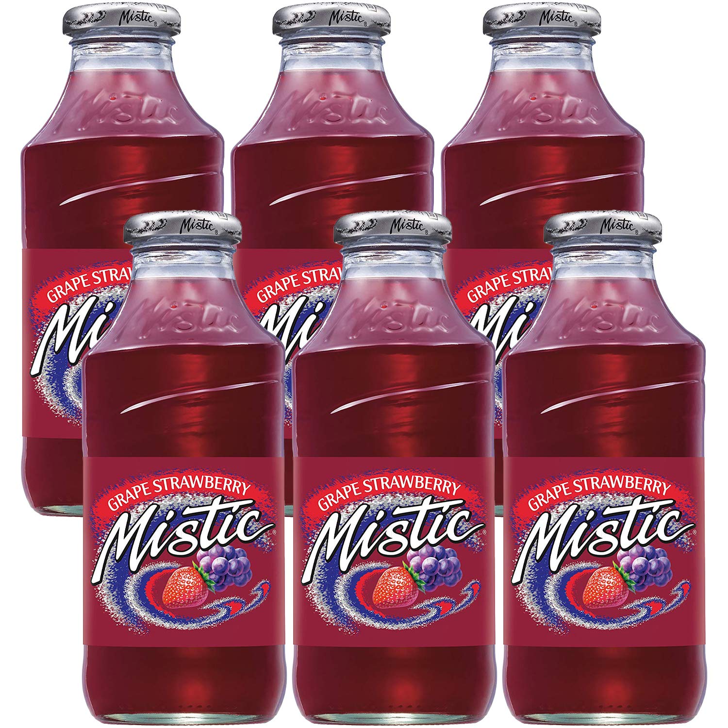 Mistic Grape Strawberry Drink, 16oz Glass Bottle (Pack of 6, Total of 96 Fl Oz)