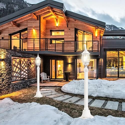 Miniatura 5 de Luz de poste blanca para exteriores con base de montaje en muelle de 3 pulgadas, poste de lámpara de exterior de 18 pulgadas para jardín, farola,