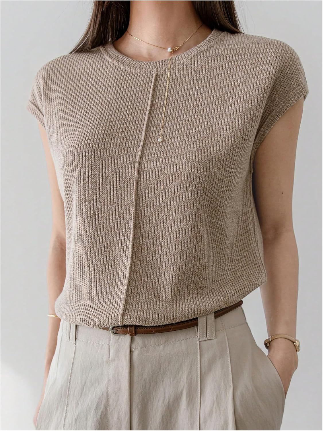 SHENHE Women's Short Sleeve Sweater Casual Crew Neck Knit Lightweight Sweater Pullover Top - Image 2