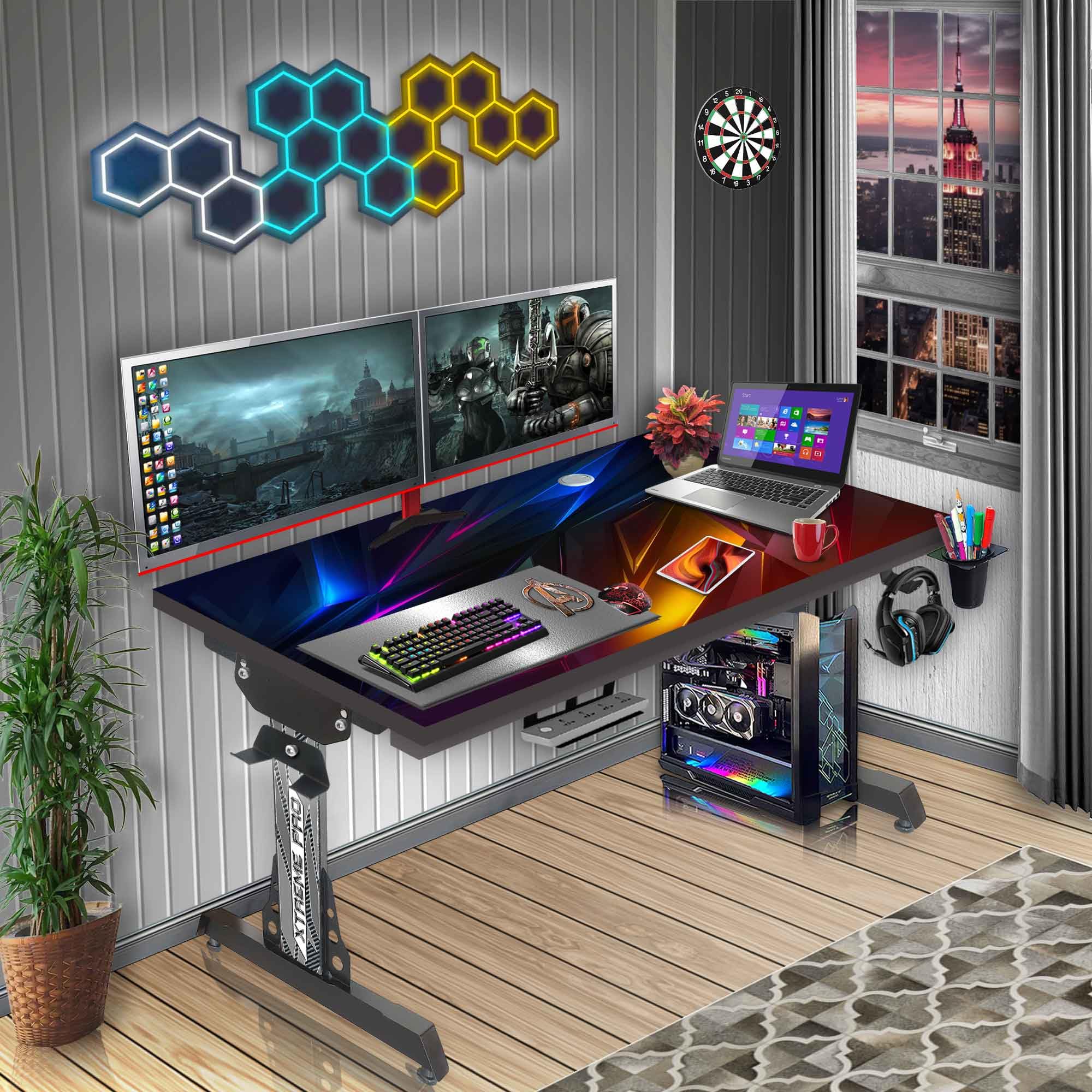 Xtreme PRO Direct Theme Image Printed Computer Table for Gaming, Work & Study Desk. Large for PC, Dual Monitors, iMac, and Laptops. Carbon Steel & Engineered Wood. Black Stand 4x2 FEET (XPB4_CT-62)