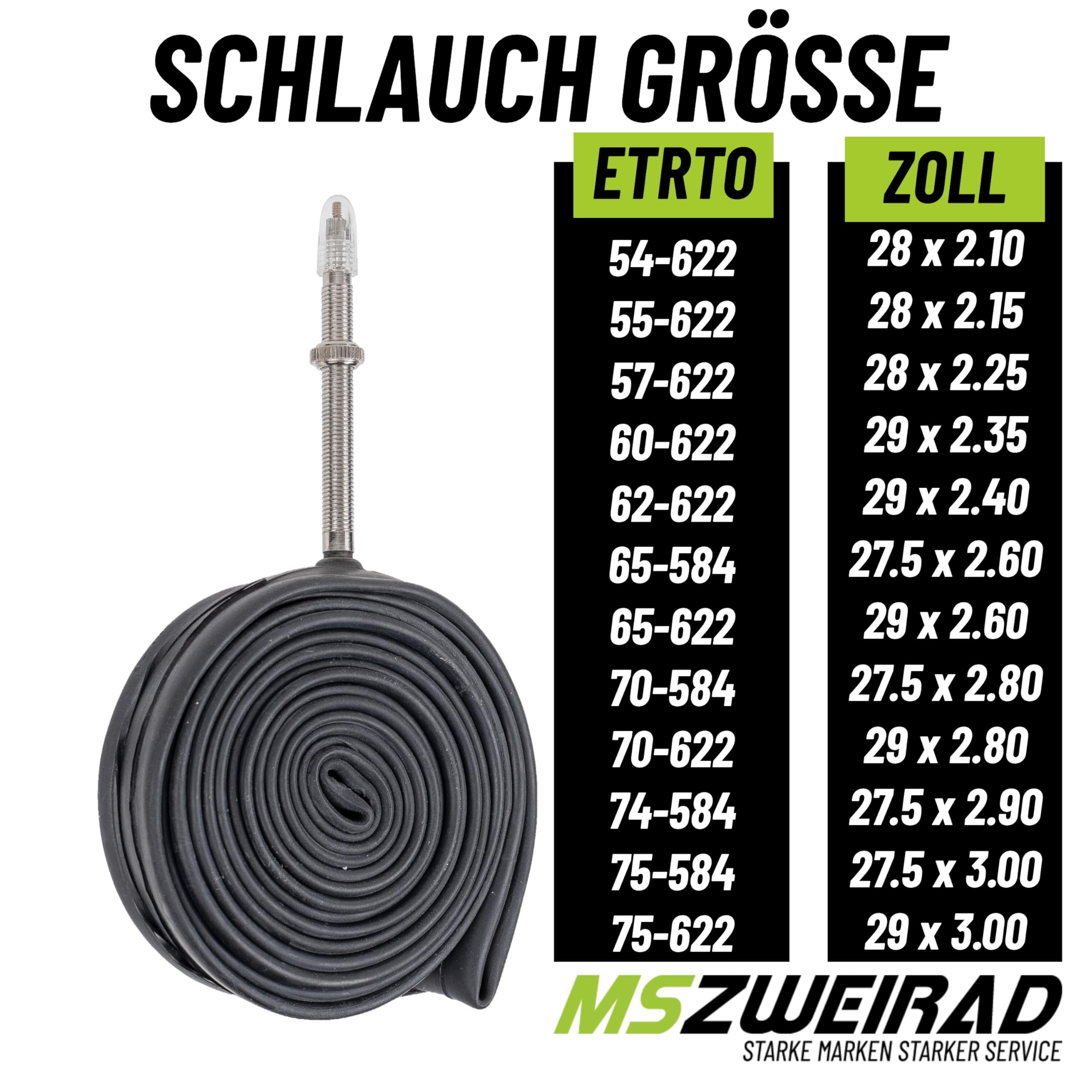 2er Set Schwalbe Fahrrad Schlauch SV19L-EL 40mm 27,5"/28"/29" Zoll (54-75/584-622) inklusive 3 MSZweirad Reifenheber