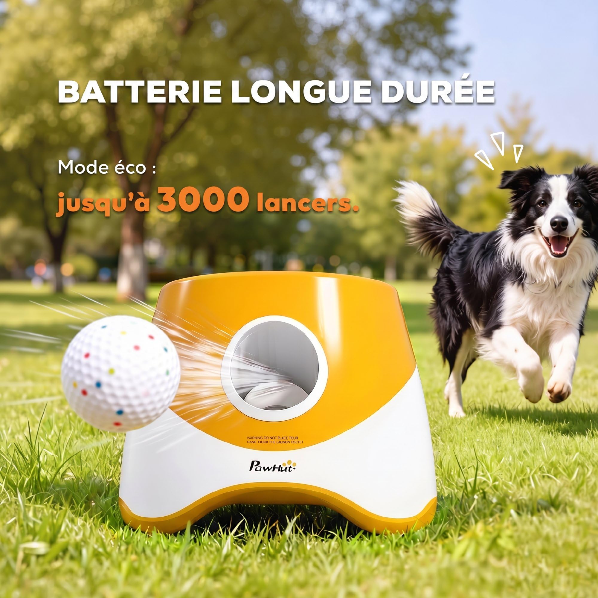 PawHut Lanceur Automatique de Balles Chiens Moyens 3 Distances Orange