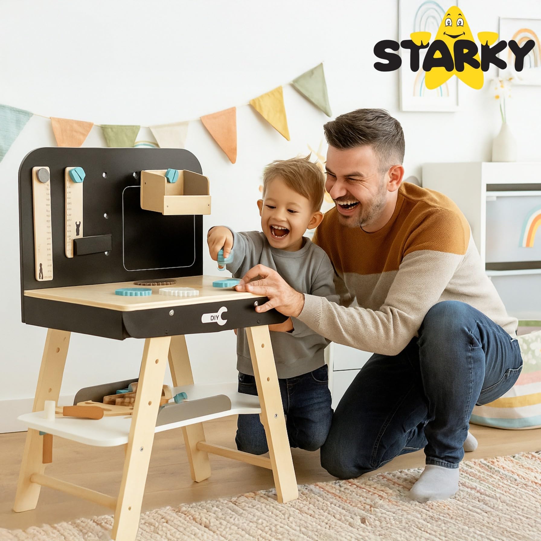 ZOLTA Kinder Werkbank aus Holz mit Werkzeug Set Spielzeug ab 3 Jahre Montessori Lernspielzeug Werkstatt mit Tafel Schrauben Zubehör für Jungen und Mädchen Motorikspielzeug Geschenk ab 3 4 5 Jahre