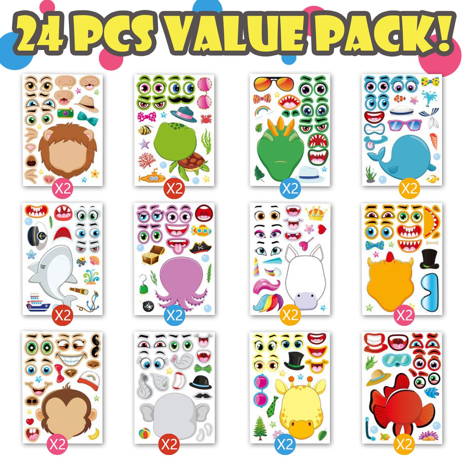24 PCS Make a Face Animal Stickers Make Your Own DIY Stickers for Animal Sticker Faces for Party Bags Home Activities Party Favor Supplies - Image 2