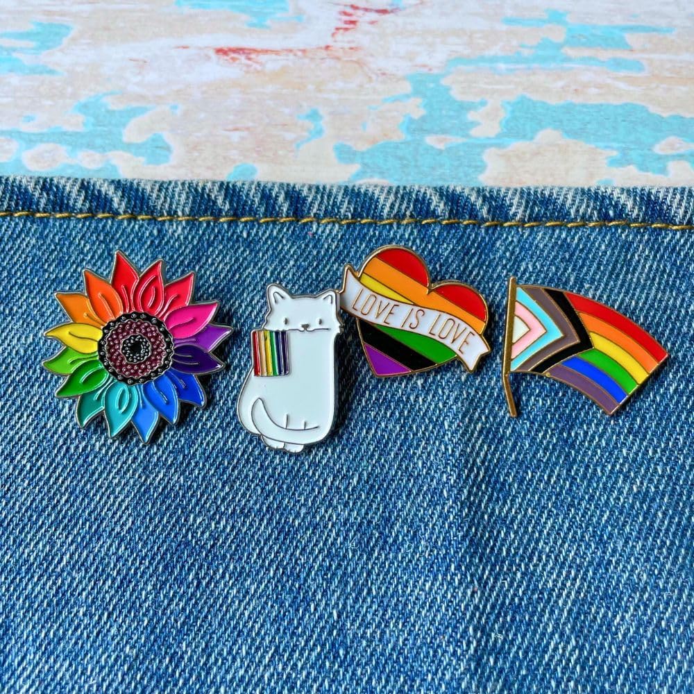 Pride Pins LGBTQ LGBT Rainbow Progress Flag Enamel Pin Button for Backpack Lanyards Jewelry Gay Bi Queer Lesbian Trans Transgender Love is Love Ally Goose Frog Flower Heart Bulk Accessories - Image 4