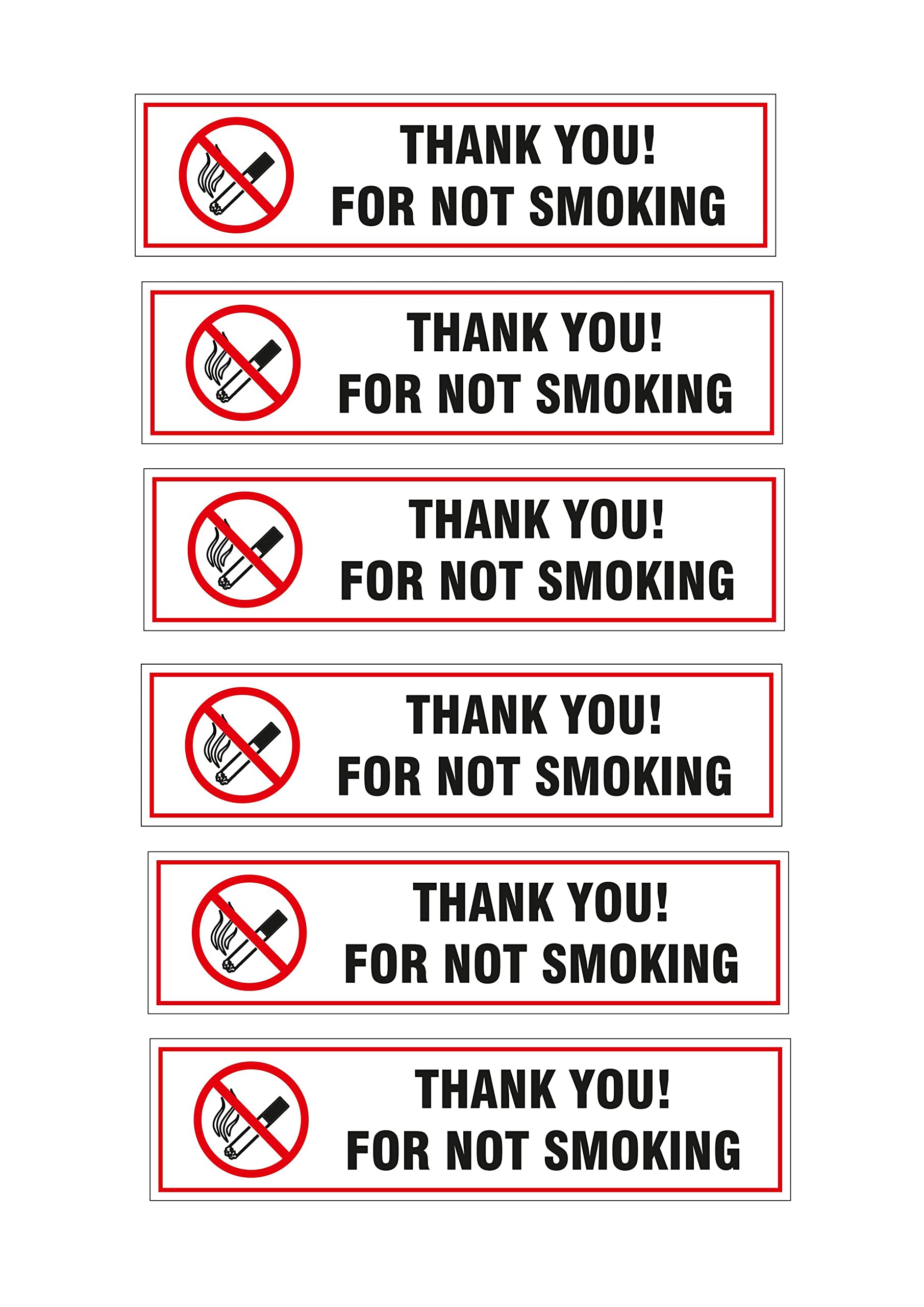 No Smoking Sign Board PVC Sticker Pack of 6 (Rectangle, 12 inch X 3 inch)