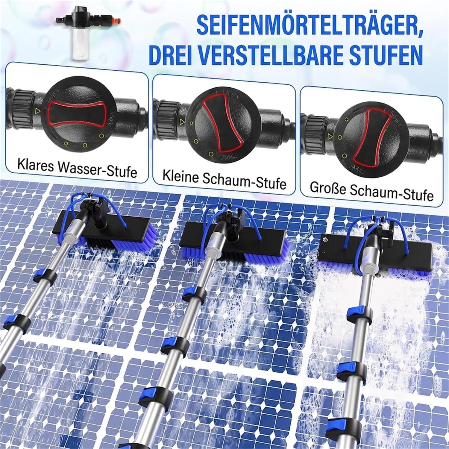 Gresonic Multifunktional Profi fensterputzer Set, wasseranschluss mit 6M Teleskopstiel,Fensterabstreifer Spinnwebenbesen, Profi fensterputzer Set reinigungsset für Solarpanels, Fenster, Dachflächen