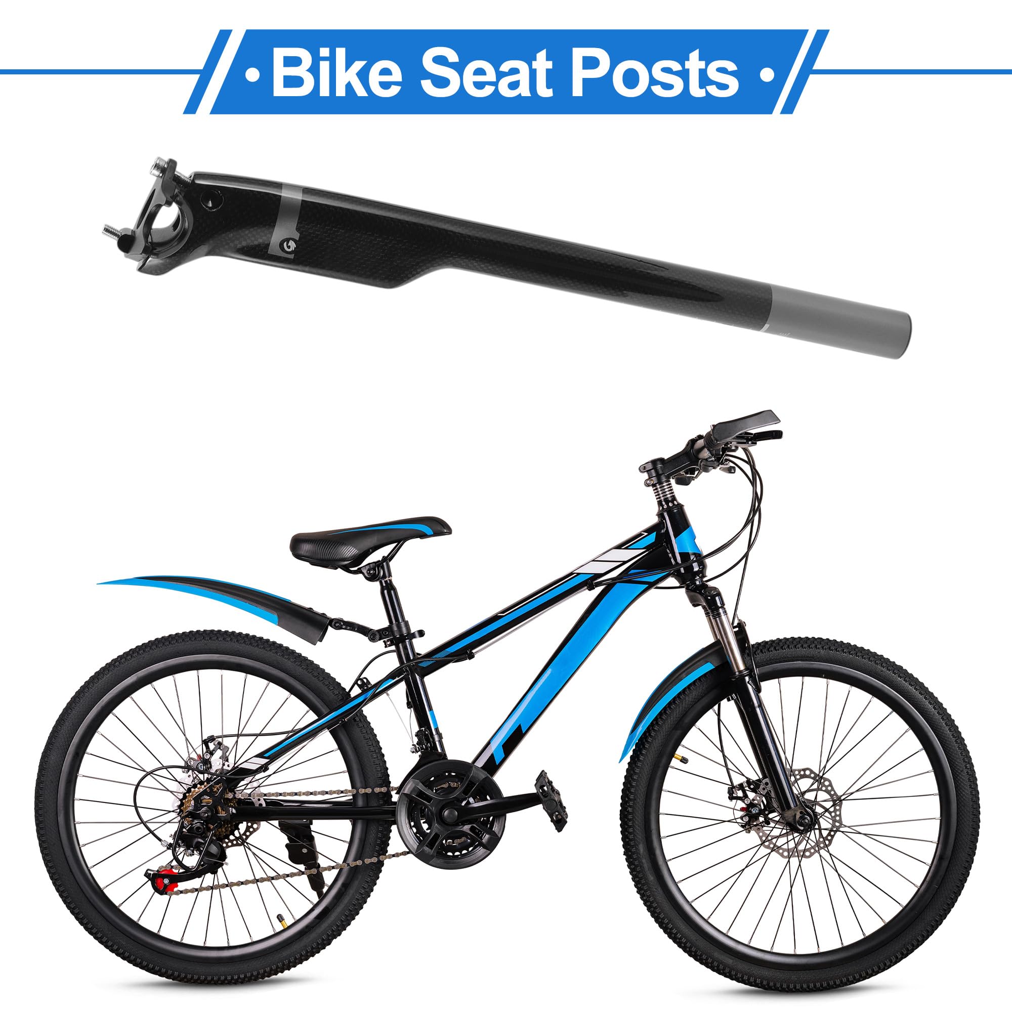 Tige De Selle De Vélo 27.2X400mm 1 Pc Angle Réglable | Couleur: Noir Brillant Et Gris, Taille: 27.2 X 400 Mm, Convient Pour: La Plupart Des Vélos De Route, VTT, BMX, DH, Etc.