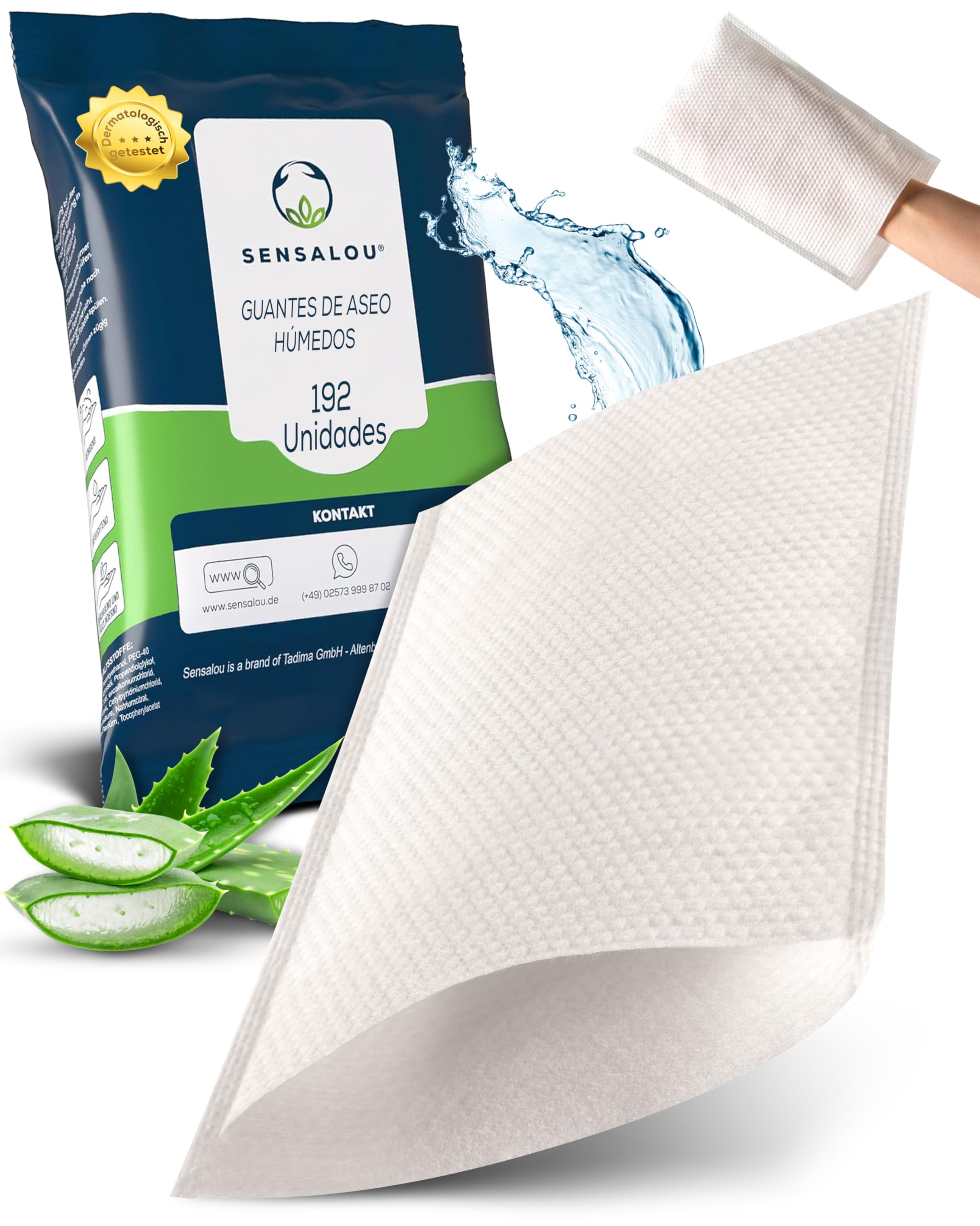 Sensalou Toallitas Lavables Húmedas Desechables para Adultos – 192 Unidades – Guantes De Higiene para Cuidado Profesional Y Domiciliario – Limpieza Corporal Sin Aclarado para Personas Dependientes