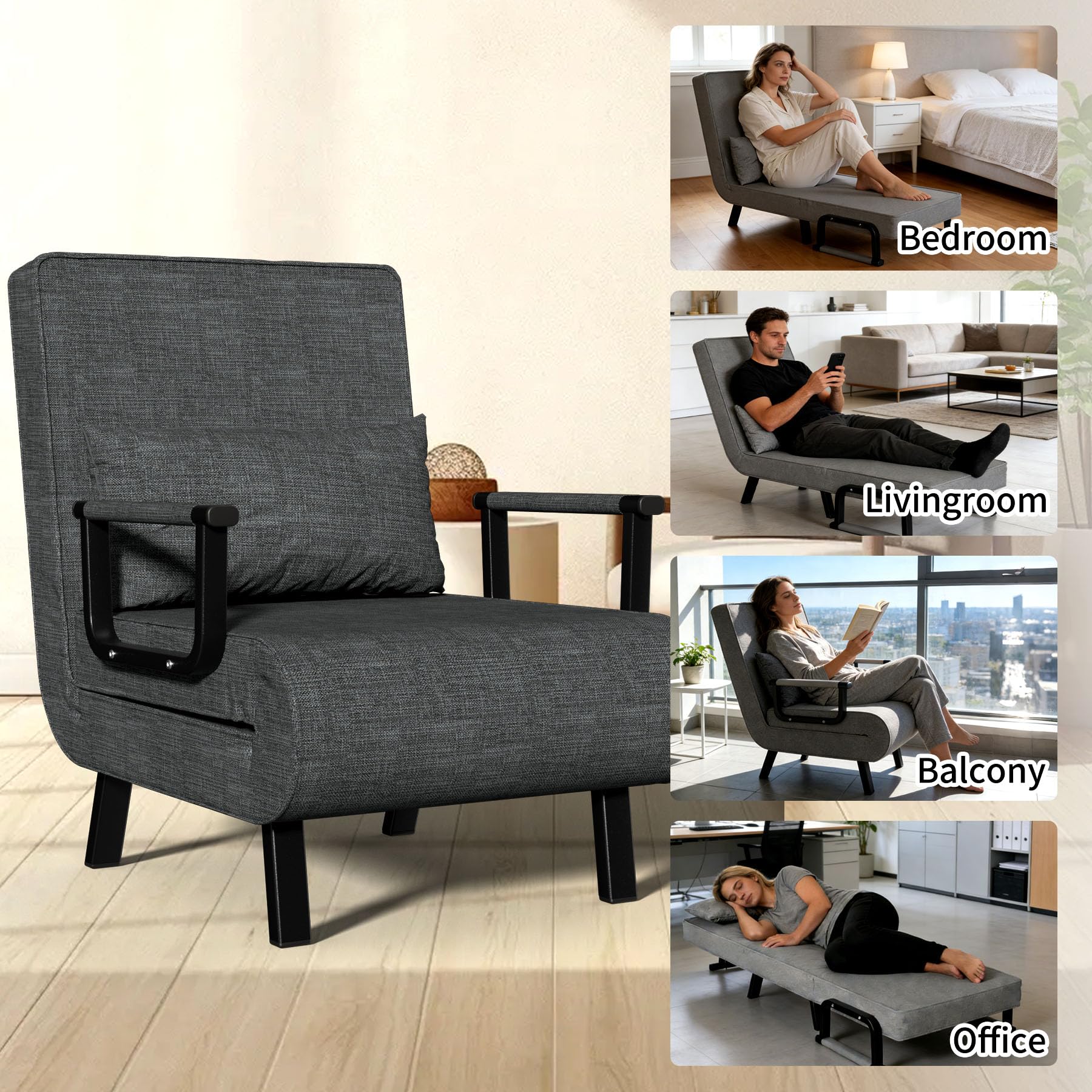 Best Single Sofa Bed Picks for Small Spaces in 2026 2 JMGJOY 3-1 Folding Convertible Sofa Bed, Single Sleeper Accent Recliner with 6-P - product photo