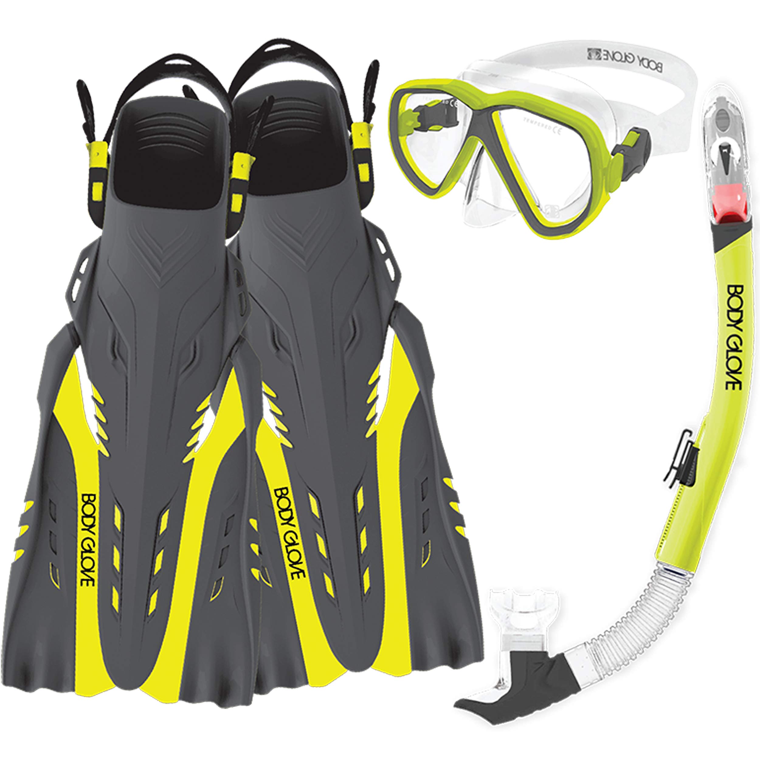 Body Glove Aquatic Azores Mask Snorkel and Fins Set, Small/Medium, Citrus/Black