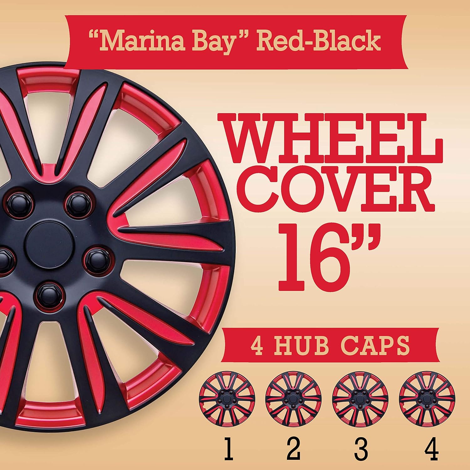 Set of 4 Marina Bay,16 Universal Fitment Easy to install RED and Black