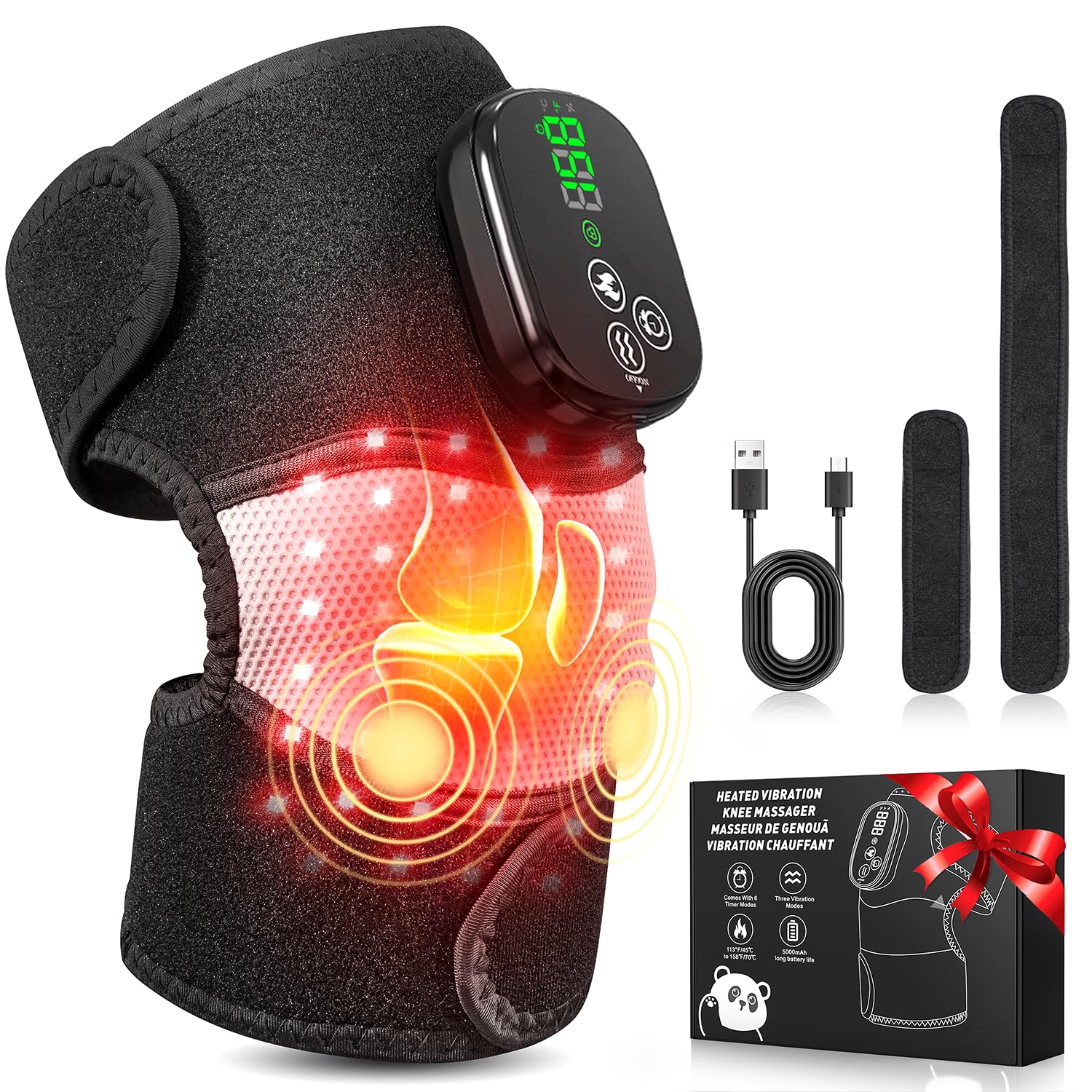 Kniemassagegerät mit Wärme & Vibration, Beheizte Kniebandage zur Entspannung, Kabelloses elektrisches Heizkissen für Knie, Ellenbogen & Schulter, Geschenk für Männer, Frauen, Papa & Mama