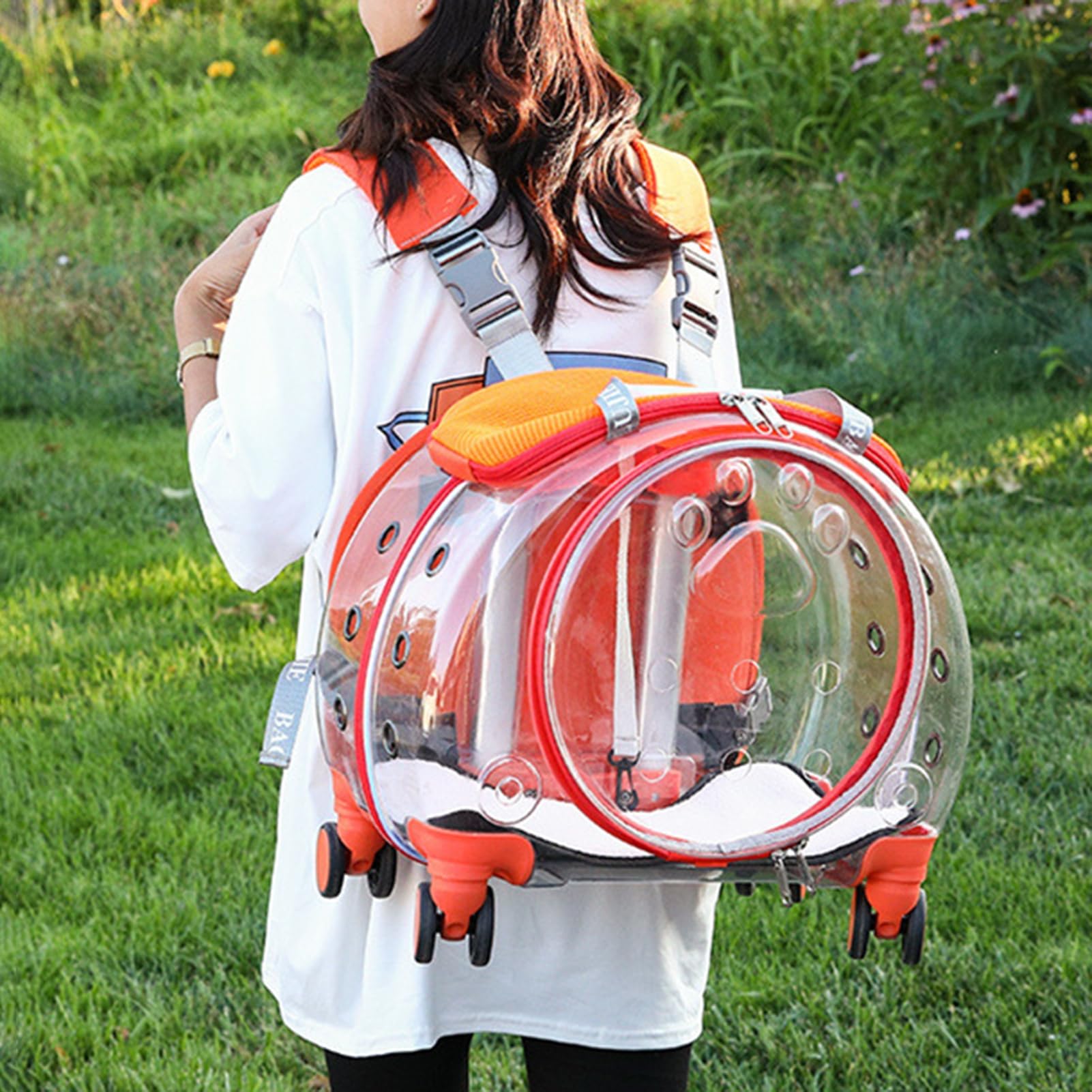 Trolley per animali domestici con ruote silenziose staccabili aggiornate, fori di ventilazione trasparenti, trasportino per cani e gatti con manico telescopico, perfetto per viaggiare/fare