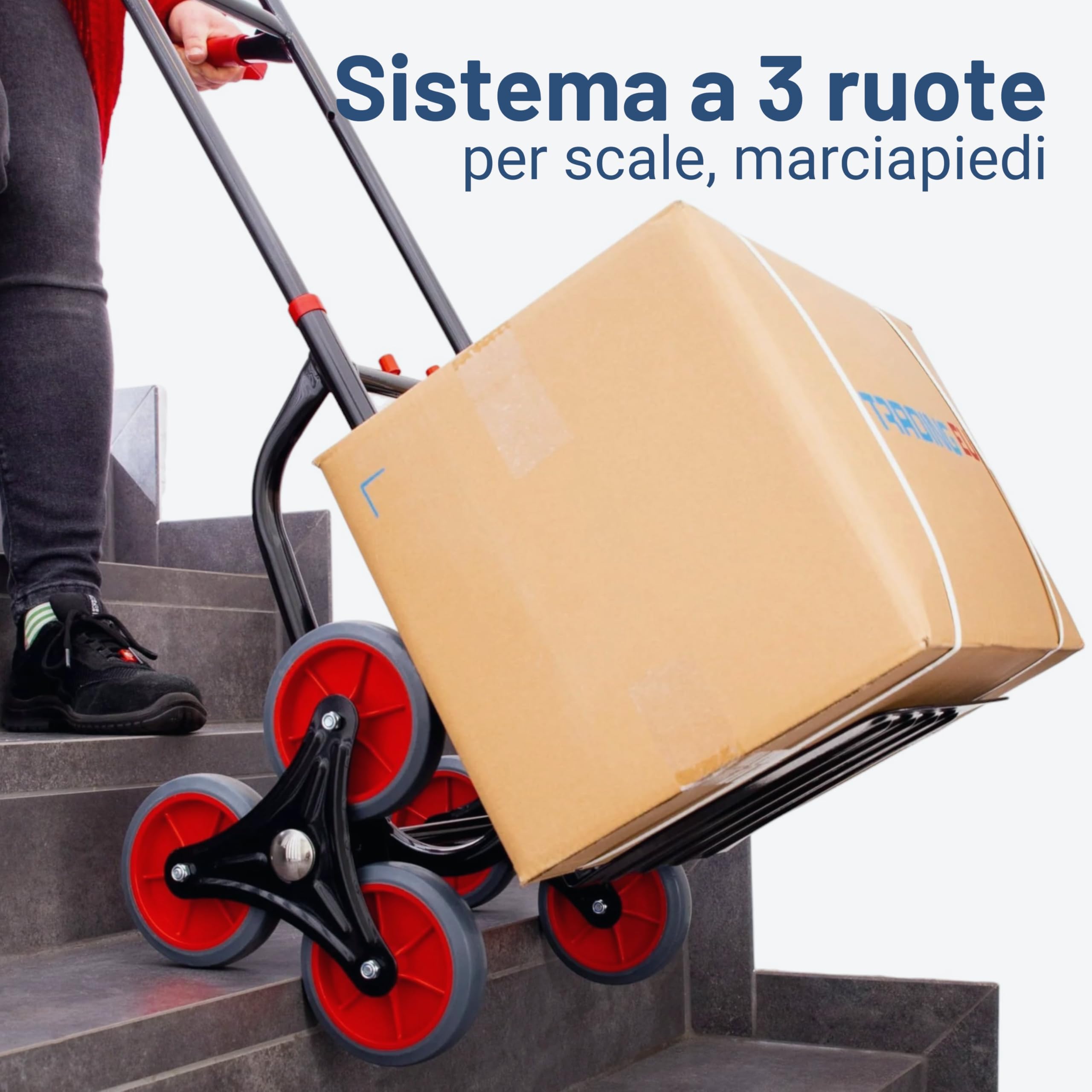 Pallit Carrello per Scale 3 Ruote Portapacchi Pieghevole - Portata 120 kg, Struttura in Acciaio, Impugnatura Ergonomica, Pala 290x300 mm DIABLO-FS
