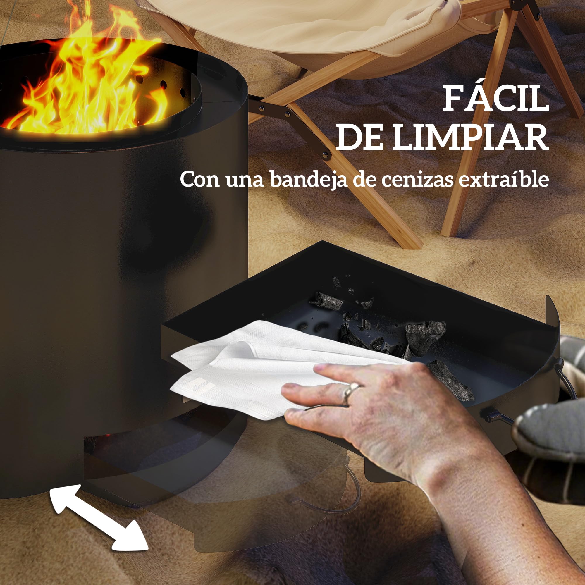 Outsunny Brasero Exterior Redondo Ø45x42 cm de Acero Brasero Exterior Jardín con Bandeja para Cenizas y Atizador Protector de Chispas para Terraza Camping Fiesta Negro