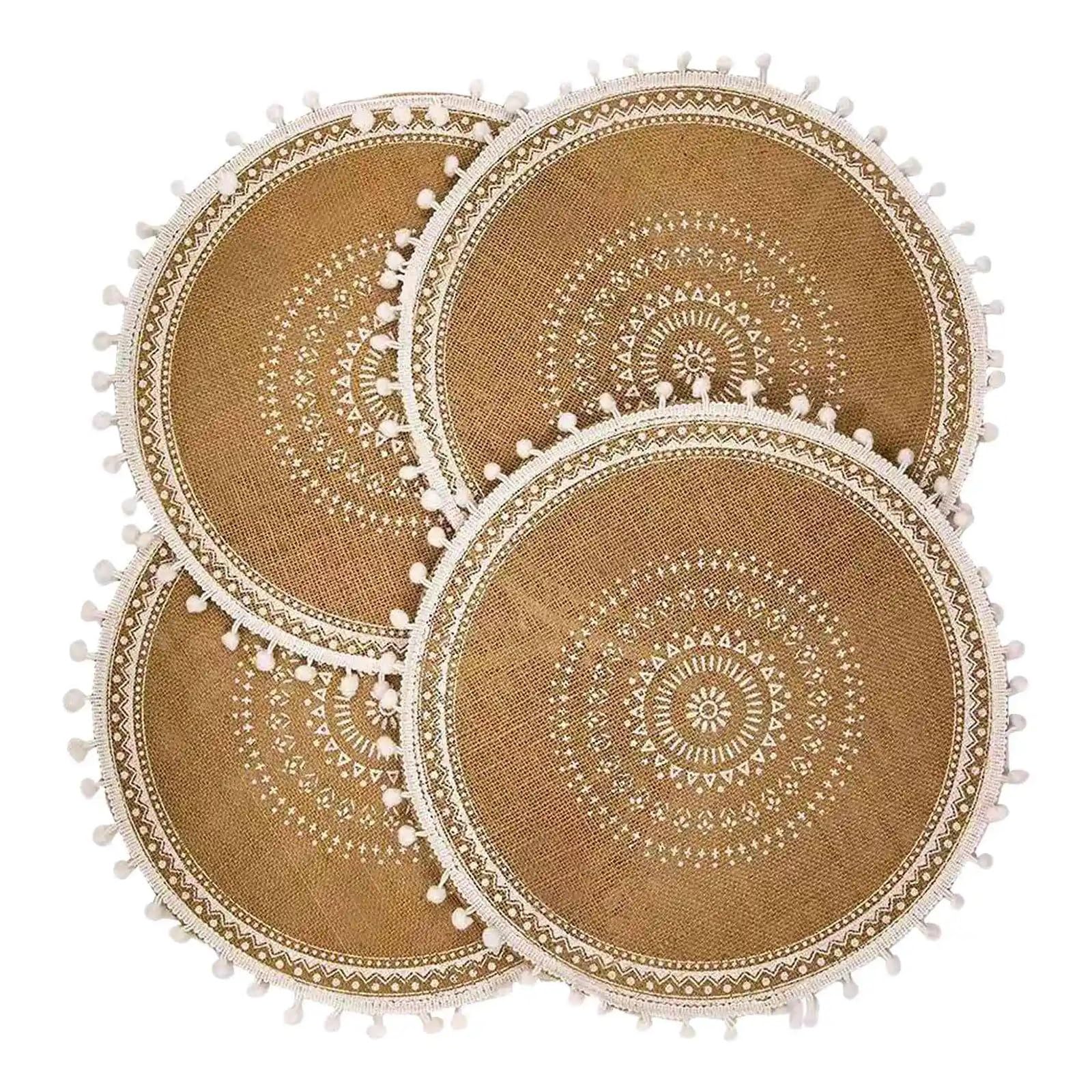 Napperons de table à pompons Lot de 4 sets de table pour cuisine et salle à manger