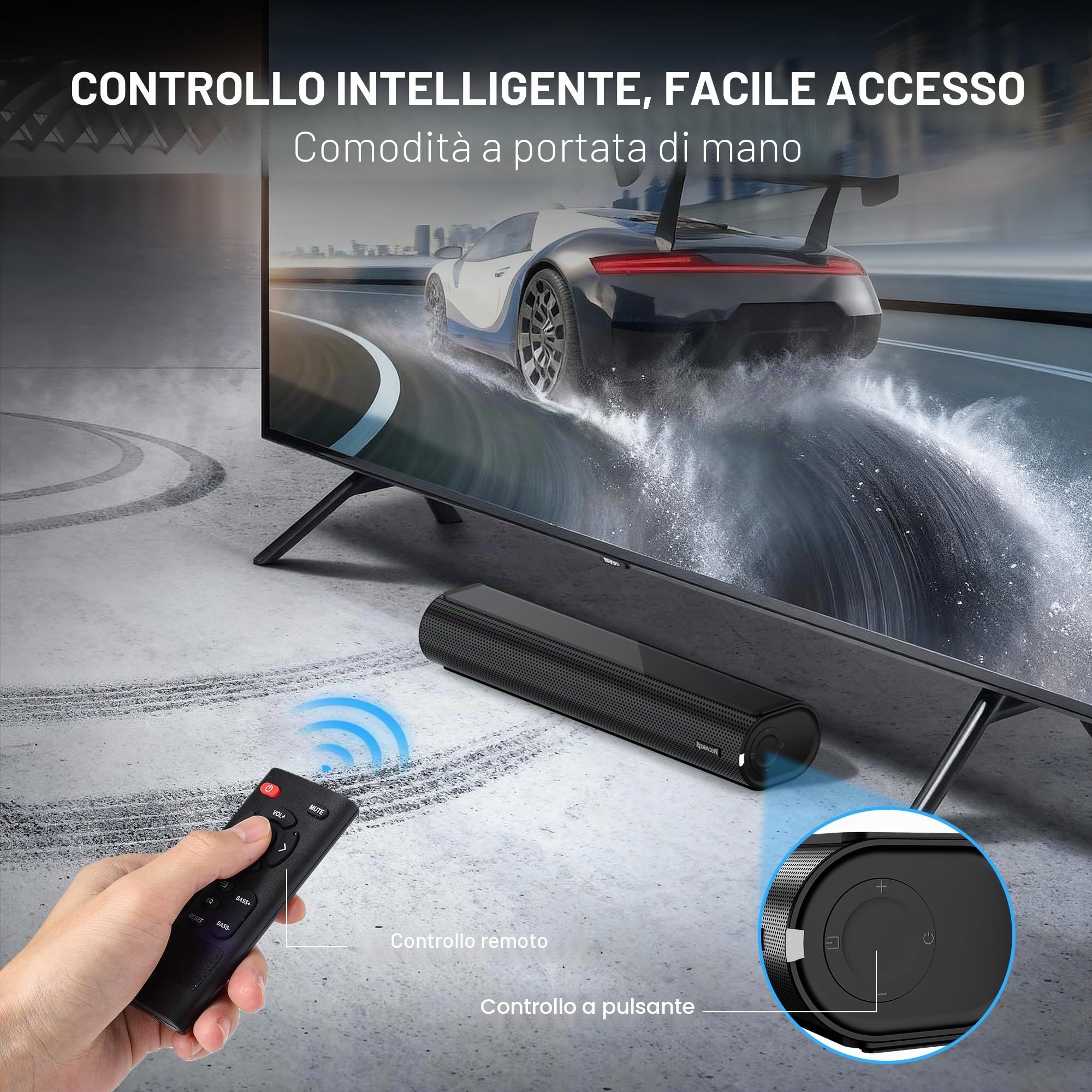 Redragon GS821 Soundbar per Computer, Altoparlante Stereo Hi-Fi per PC con BT 5.3, Connessione Ottica/HDMI ARC/AUX/USB, 3 Modalità EQ, Include Telecomando, Altoparlanti Gaming per PC, Laptop, Tablet