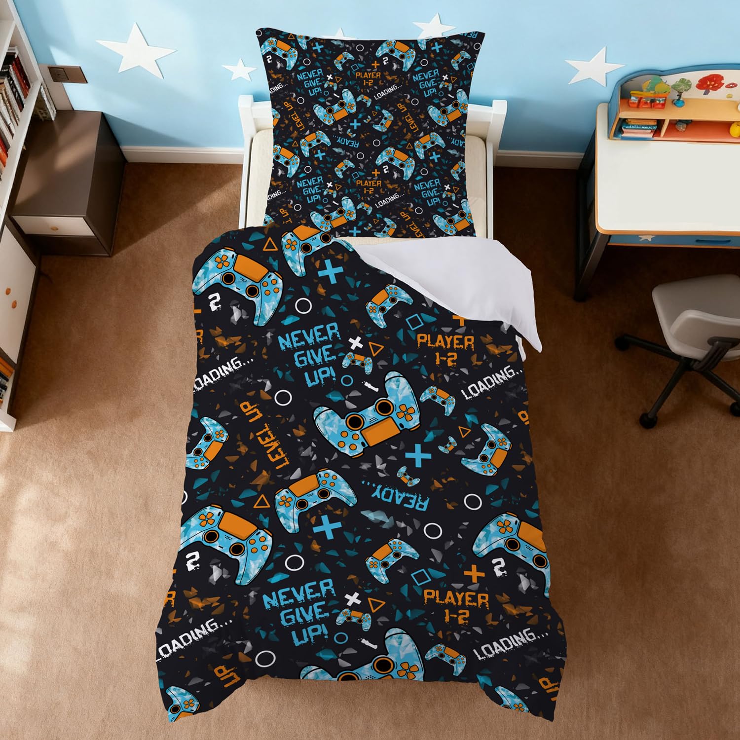 ZTYROLJ Gaming Bettwäsche 135×200 Kinder Junge, Gamer Kinderbettwäsche mit Reißverschluss, 2-teiliges Weich Mikrofaser Bettbezug mit 80x80 Kissenbezug