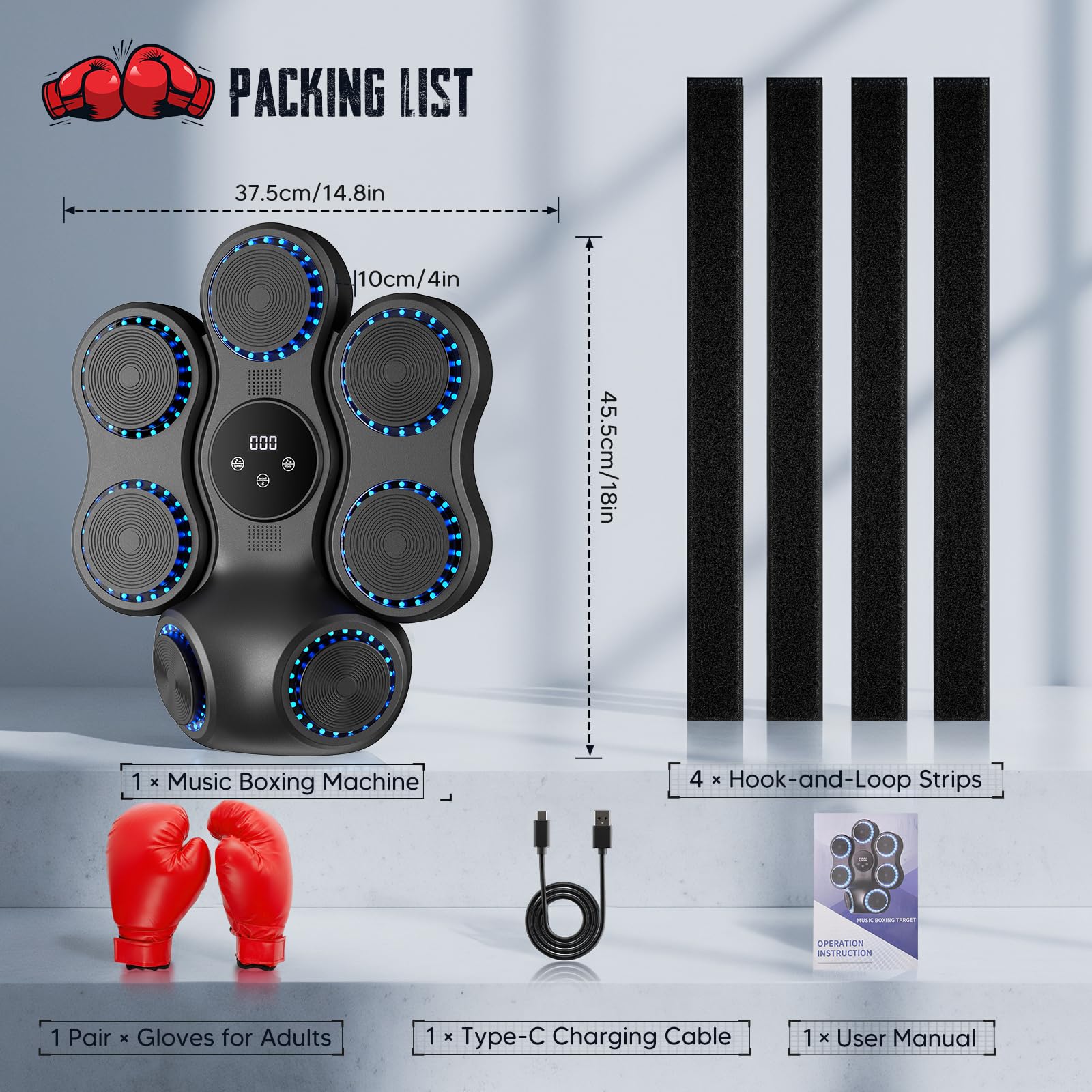 Boxeo Pared Musical, Maquina Boxeo con Bluetooth y Pantalla LED, 9 Velocidades Ajustables, 11 Modos de Entrenamiento, Boxeo de Montaje en Pared, Equipo de Fitness para Entrenamiento en Casa