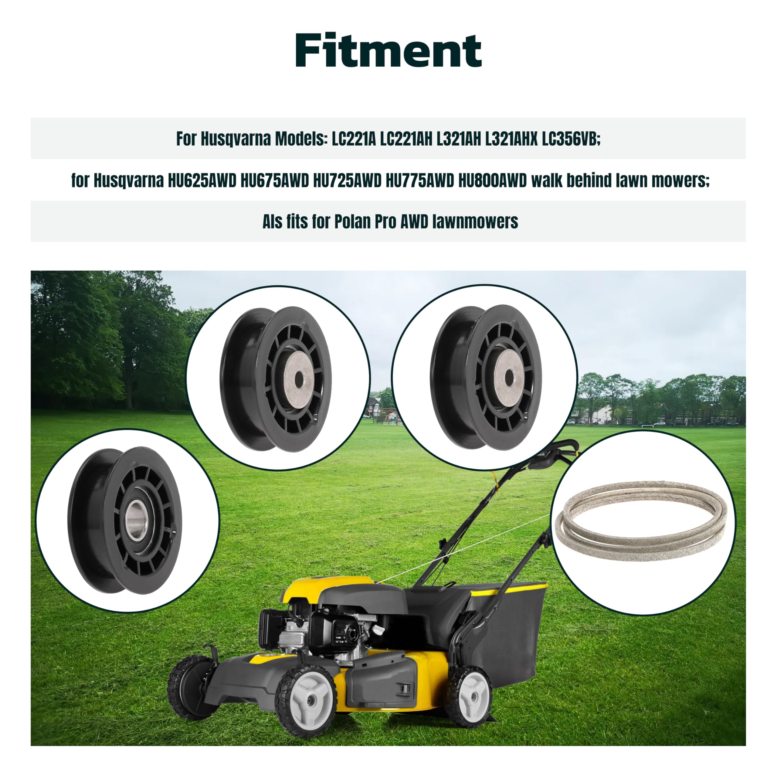 Idler Pulley Belt Repair Kit Replaces 587973001 587969201 580364609, fits for Husqvarna LC221A LC221AH Walk-Behind Lawn Mowers, for Husqvarna 22" AWD HU675AWD HU725AWD Mowers — Amazon image 3