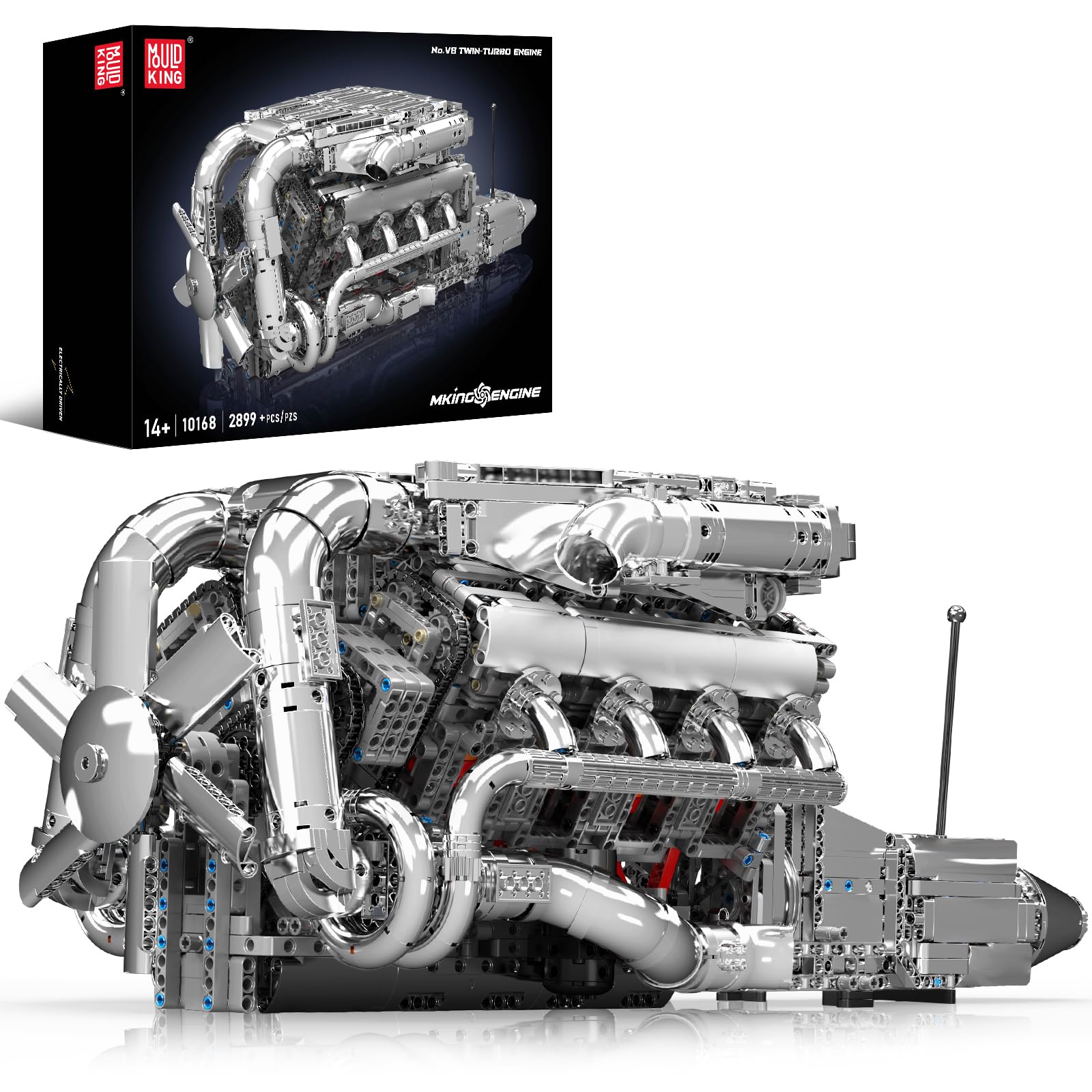 Mould King V8 Twin-Turbo Engine Model Kit That Runs, Mini Engines Building Blocks Set for Adults with Battery and Motor, Engineering Construction STEM Toy for Teens(2899 PCS)