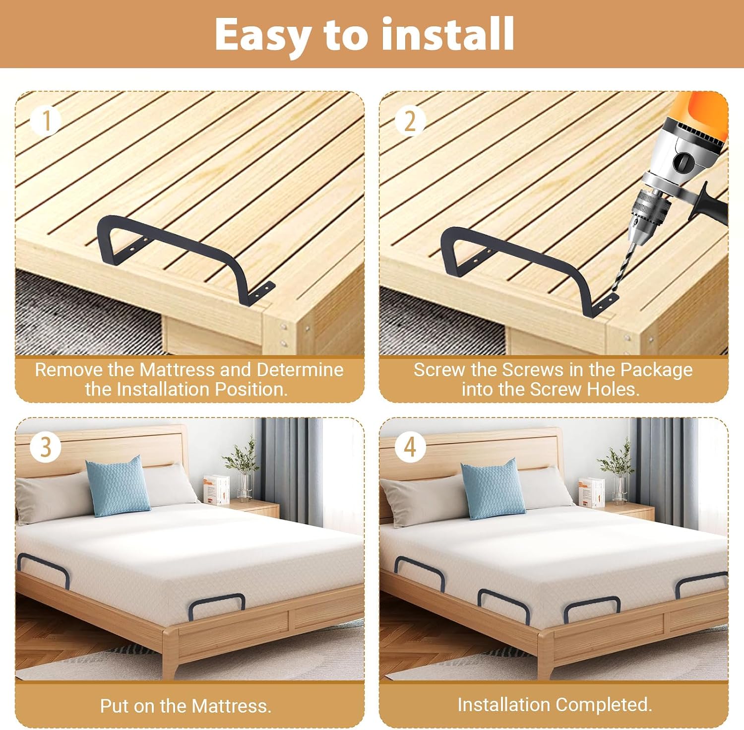 SHENLIU 6 Pcs Mattress Retainer Bar, Metal Mattress Slide Stopper, Non Slip Mattres Holder in Place Gripper, Thicken Bed Frame Gaskets to Prevent Sliding on Platform, Adjustable, RV Beds, Bedroom