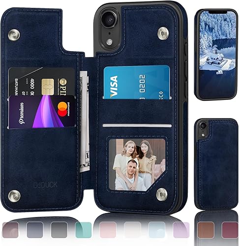 DJDUCK Funda diseñada para iPhone XR con tarjetero y cierre magnético, protección de piel con bloqueo RFID, a prueba de golpes, para mujeres y