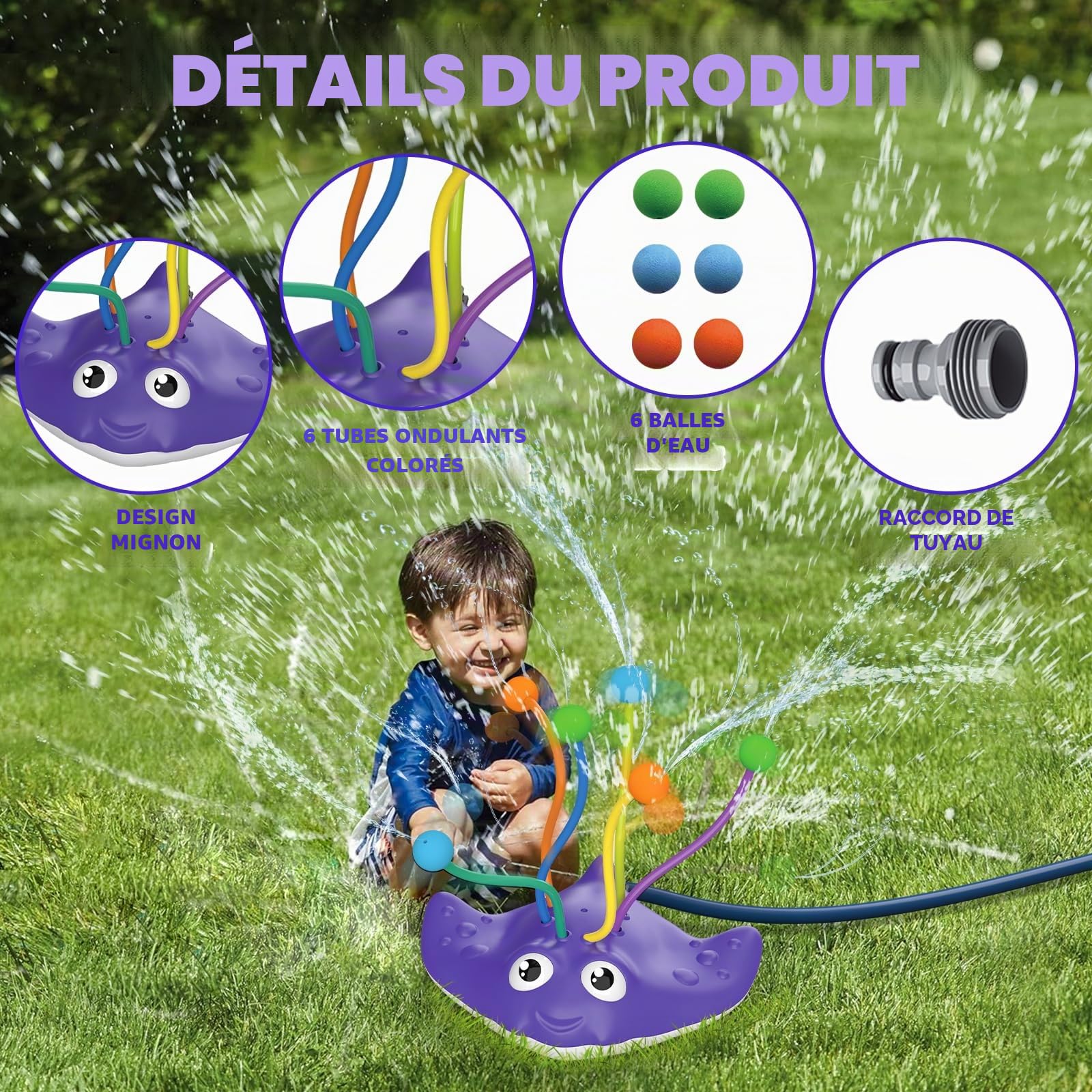 Jouets arrosage 2 en 1 pour enfants et adultes, tentacules d'eau fixés au tuyau, amusant pour l'été (raie manta)