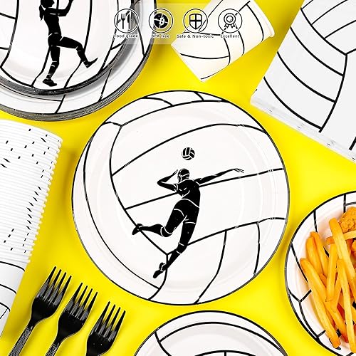 Vista 25 de durony 144 Pieces Sports Themed Paper Plates and Napkins Dinnerware Set Sports Birthday Party Tableware Paper Plates Napkins Forks Serve 24 for