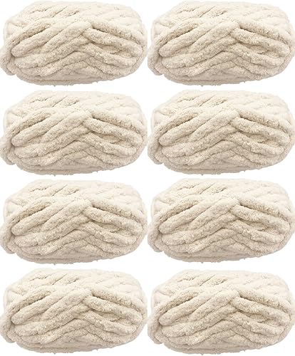 Hilo de felpilla grueso, color beige, paquete de 8 hilos de 220 yardas y 4 libras para manta, poliéster súper suave y esponjoso, tejido de ganchillo