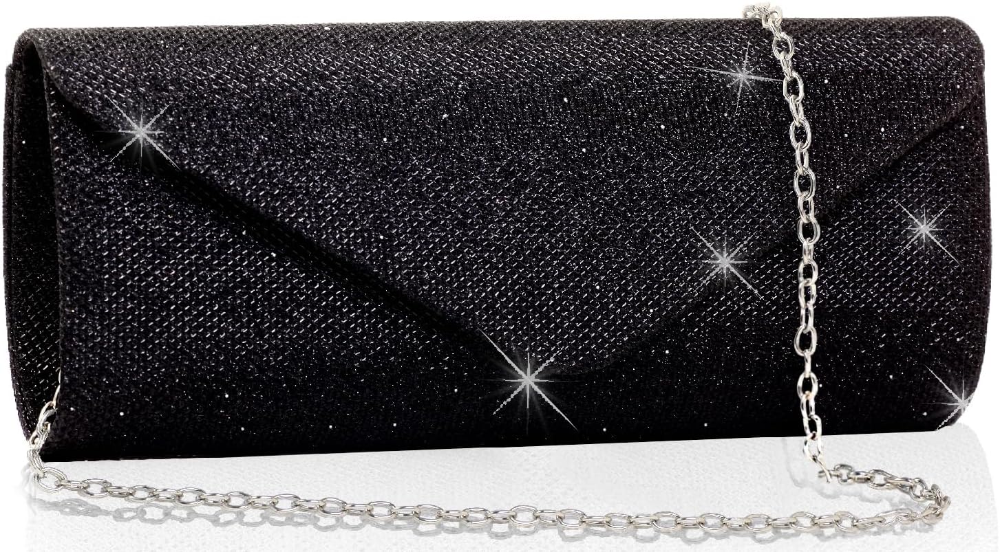 Blinkgooblink Clutch Bag Damen - Glitzer Abendtasche Mit Kette