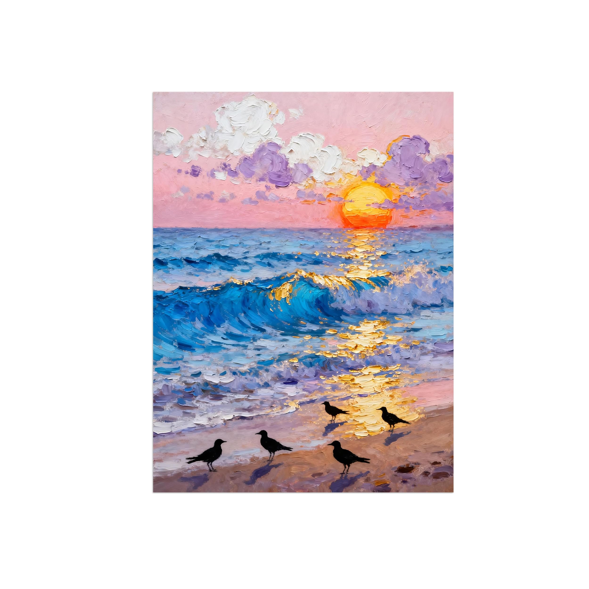OZPWBVY Modern Leinwandbild-Blau Meer Sonnenuntergang Birds-Landschaftsbilder für Wohnzimmer Büro 90x117cm Ungerahmt