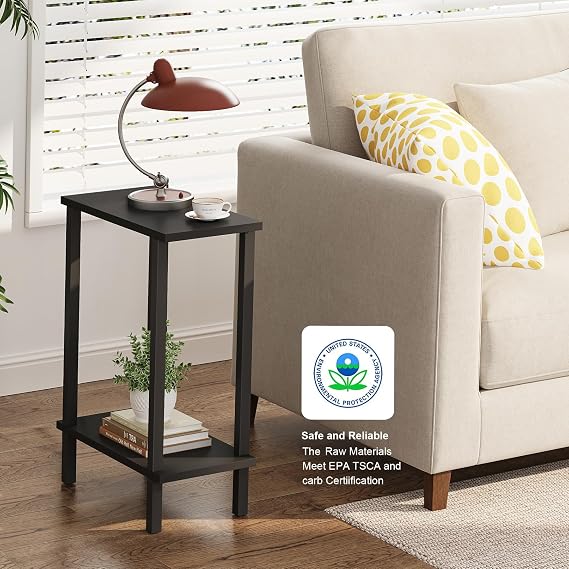 TUTOTAK Small Side Table, Narrow End Table, Skinny Sofa Table, Slim Nightstand, Living Room, Bed Room, Black TB01BK062EU
