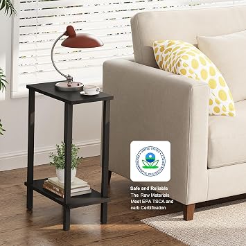 TUTOTAK Small Side Table, Narrow End Table, Skinny Sofa Table, Slim Nightstand, Living Room, Bed Room, Black TB01BK062EU