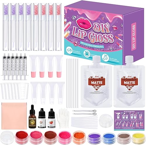 Jcoos Kit de fabricación de brillo de labios, divertido kit de brillo de labios para hacer tu propio brillo de labios con todo incluido, hidratante